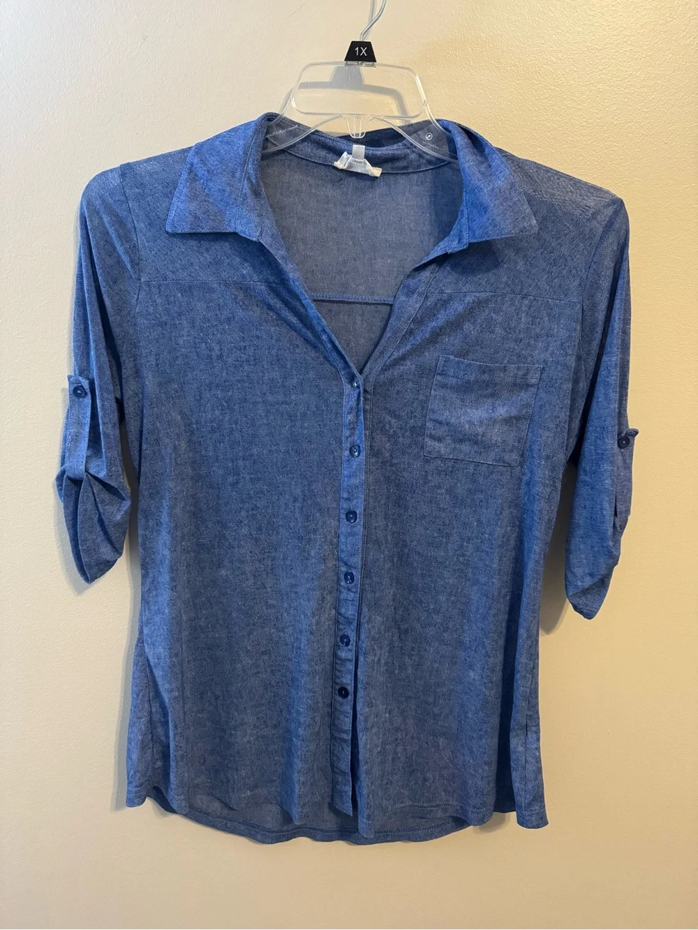 Siren Lily Denim-Blue Button-Front Women's Shirt